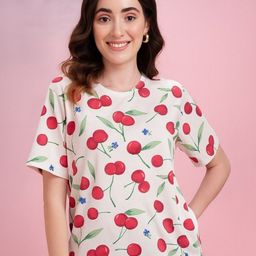 DressBerry Women Printed V-Neck T-shirt-image-56