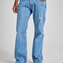 Snitch Men Classic Bootcut Mildly Distressed Light Fade Stretchable Jeans-45