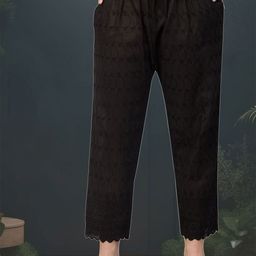 FAMBEE Embroidered Pure Cotton High Rise Flared Fit Trouser-image-4
