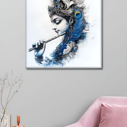 OLIVE TREE White & Blue Krishna Religious Canvas Wall Art image 3