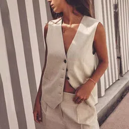 Alamode By Akanksha Beige Bodrum Linen Co-Ord Set-image-97