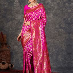 KALINI Ethnic Motifs Zari Art Silk Banarasi Saree-image-26