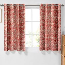 Aura Red & Cream-Coloured Set of 2 Floral Window Curtain-picture-49