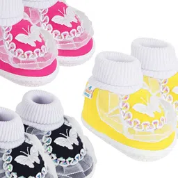 NESKA MODA 0 To 12 Months Infants Pack of 3 Pair Soft Cotton Butterfly Frill Booties-picture-21