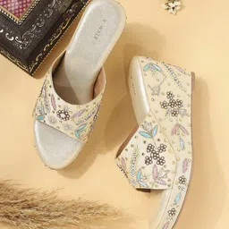 V-WALK Women Embellished Party Wedge Sandals-image-16