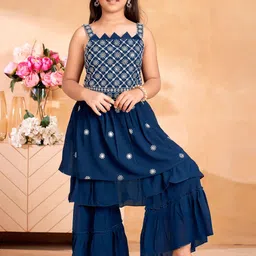 Aarika Girls Floral Printed Square Neck Georgette Kurta with Sharara-image-73