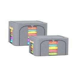 Aura Grey & White 2 Pieces Printed Regular Clothes Storage Box-6