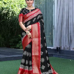 Lookmark Women Batik Printed Zari Ikat Saree-image-28
