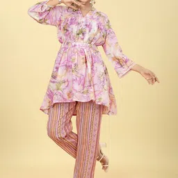 Chandbaali Floral Printed Notch Neck Tunic With Trousers-picture-12
