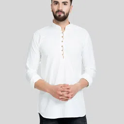 Kaifoo Mandarin Collar Long Sleeves Straight Short Kurta-image-3