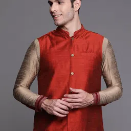 Anouk Mandarin Collar Satin Nehru Jacket-picture-22