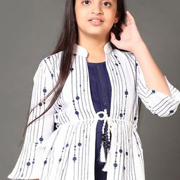 V-Mart Girls Printed Mandarin Collar Peplum Top-32