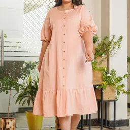 NANGALIA RUCHIRA Plus Size Puff Sleeve A-Line Midi Dress-image-71