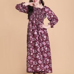 CORSICA Women Floral Print Puff Sleeve Cotton Fit & Flare Maxi Dress-image-87