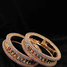 Set of 2 Traditional American Diamond Stone Metal Kada Bangles For Women-image-53