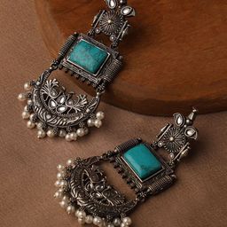 VENI Silver-Plated Artificial Stones Studded and Beaded Contemporary Drop Earrings-9