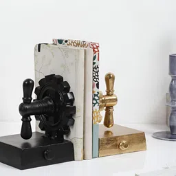 Decor de Maison Black & Gold Toned The Gearlock Bookend Showpiece-picture-13