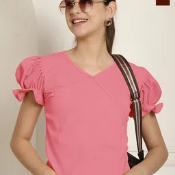 Tromko Pack of 2 V-Neck Puff Sleeve Peplum Top-picture-39