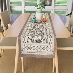 Aura Grey & White Floral Embroidered Velvet Table Runner-image-37