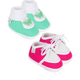 NESKA MODA Newborn 2 Pair Set 3 To 12 Month Unisex Baby Cotton Butterfly Design Soft Lace Booties-12