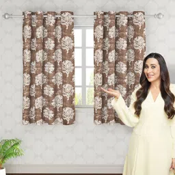HOKIPO Brown & White 2 Pieces Floral Printed Room Darkening Window Curtains-image-79