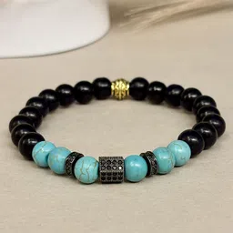 SANAA CREATIONS Unisex Crimson Stone Onyx & Jasper Stones Studded Elasticated Bracelet-image-15