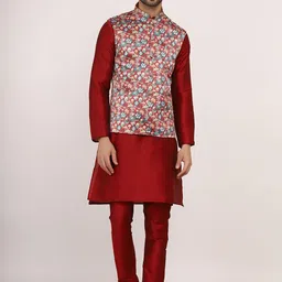 Sadree Men Printed Regular Dupion Silk Kurta with Churidar-picture-7