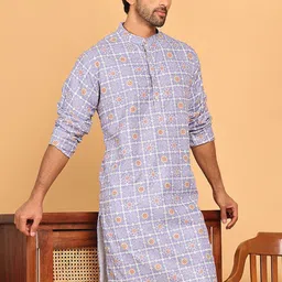 Anouk Blue Floral Embroidered Sequinned Mandarin Collar Silk Kurta-image-80