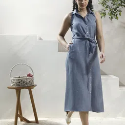 Boho By Athena Bohemian Linen Shirt Midi Dress-image-52
