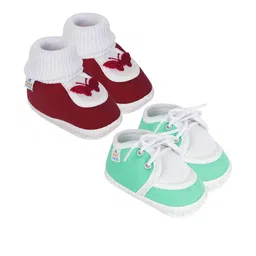 Neska Moda 0 To 6 Months Baby Pack Of 2 Pair Cotton Butterfly Frill Newborn Soft Infant Booties (Toe to Heel Length - 10 cm, Maroon, Light Green)-image-25