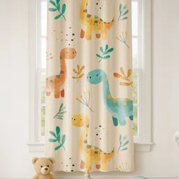 STITCHNEST Kids Brown & Yellow Dino Friends Printed Velvet Door Curtain-image-39