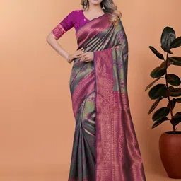 DAATAR Ethnic Motifs Woven Design Zari Banarasi Saree-picture-48
