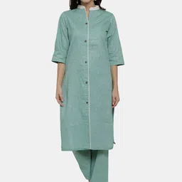 Aarsha Mandarin Collar Pure Cotton Straight Kurta With Trousers-23