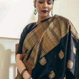 CaniBani Black Silk Blend Banarasi Sarees-picture-24