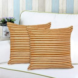 Saral Home Brown & Gold-Toned 2 Pieces Striped Square Cushion Covers-image-48