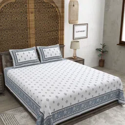CLOTHOLOGY Grey & White Floral 180 TC King Bedsheet with 2 Pillow Covers-image-22