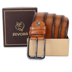 ZEVORA Men Striped Leather Belt-9