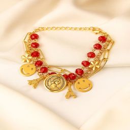 Jewelz Gold-Plated Artificial Beaded Gold Charm Wraparound Bracelet-image-88