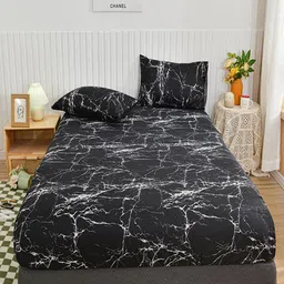 JC HOME Black & White Abstract 140 TC King Fitted Bedsheet Set 2.00 m x 1.80 m-2
