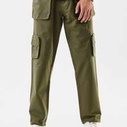 Snitch Men Baggy Mid-Rise Flat-Front Cotton Cargo Styles Trousers-image-78