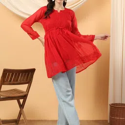 Poshak Chikan Studio Embroidered Chikankari Chikankari Pleated Kurti-33