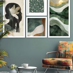 Kotart Green & Beige 4 Pieces Abstract Wooden Wall Arts-picture-7