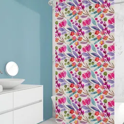 ArtzFolio Pink and Purple Floral Printed Waterproof Shower Curtain-31