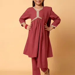 Indo Era Girls V-Neck Kurta with Trouser & Dupatta-picture-50