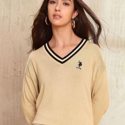 U.S. Polo Assn. Women Relaxed Fit Solid V-Neck Pullover Sweater-picture-48