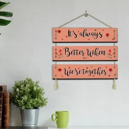 Indigifts Blue & Orange Colored Printed Wooden Wall Hanging-25