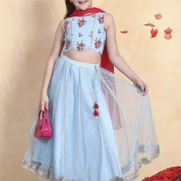 Biba Girls Embroidered Ready to Wear Cotton Lehenga & Blouse With Dupatta-image-87