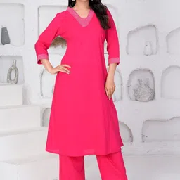 KIAARON Women Solid Cotton Kurta with Trousers-picture-42