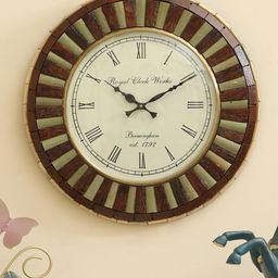 vedas C-Luca Brown & White Textured Wooden Wall Clock-56