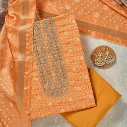 Koskii Bandhani Printed Thread Work Chanderi Unstitched Dress Material-picture-1